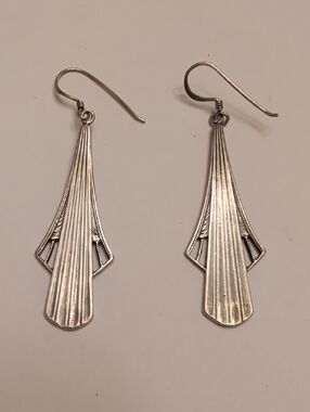 Sterling Silver Art Deco Drop Earrings - Silver